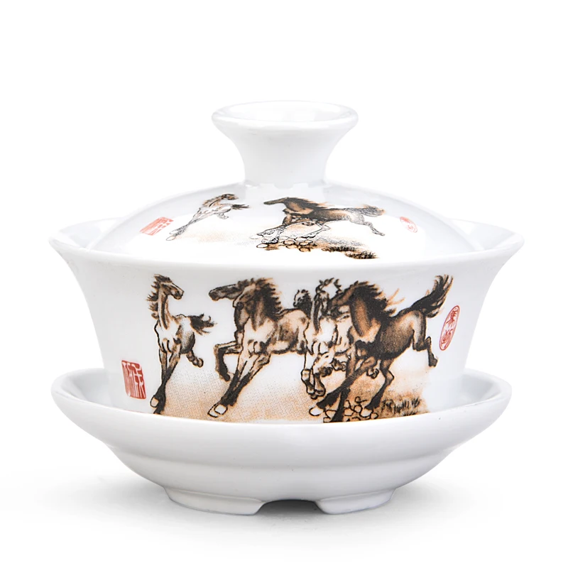 Китай Ручная роспись Gaiwan, Dehua высокое качество белый фарфор чайный набор для путешествий красивый и легкий чайник - Цвет: Многоцветный