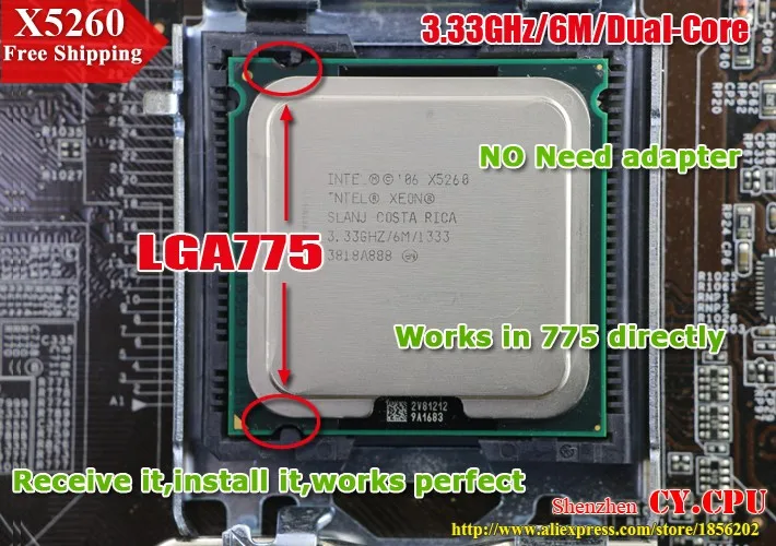 INTEL XEON X5260 3,33 GHz cpu/6 M/1333 Mhz/cpu равный LGA775 двухъядерный процессор E8400 E8500 E8600, работает на материнской плате без адаптера