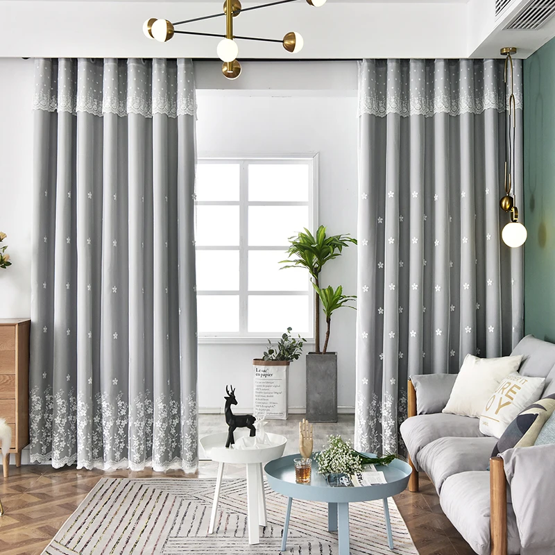 1PC grey curtain Роскошные 2 слоя плотные Шторы ткань Шторы+ занавеска из тюли с вышивкой для Гостиная Спальня окна Шторы шторы 1 Панель - Цвет: 1PC grey curtain