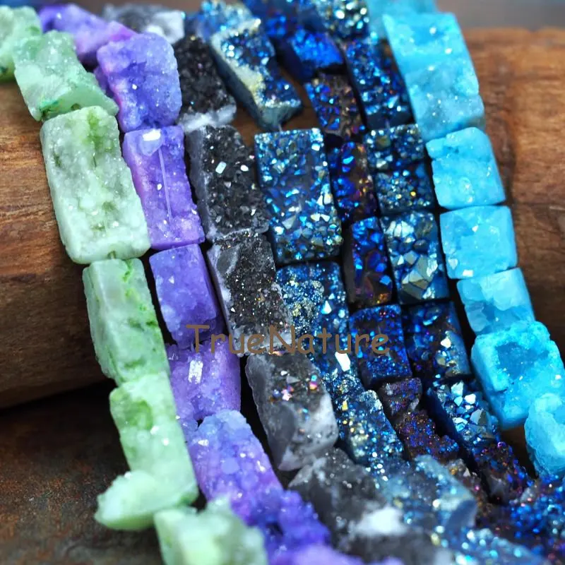 

High Quality Titanium Druzy Crystal Quartzs Beads Strands Colorful Rectangle Shape Crystal Loose Beads In 12*26 mm BE6621