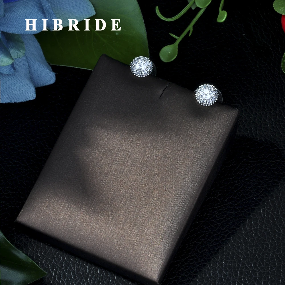 

HIBRIDE Luxury Female White Round CZ Stud Earrings Fashion Wedding Jewelry Crystal Zircon Earrings For Women E-24