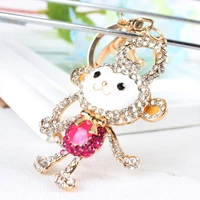 rose monkey long tail cute charm pendant crystal purse bag keyring key chain women jewelry birthday party accessories gift