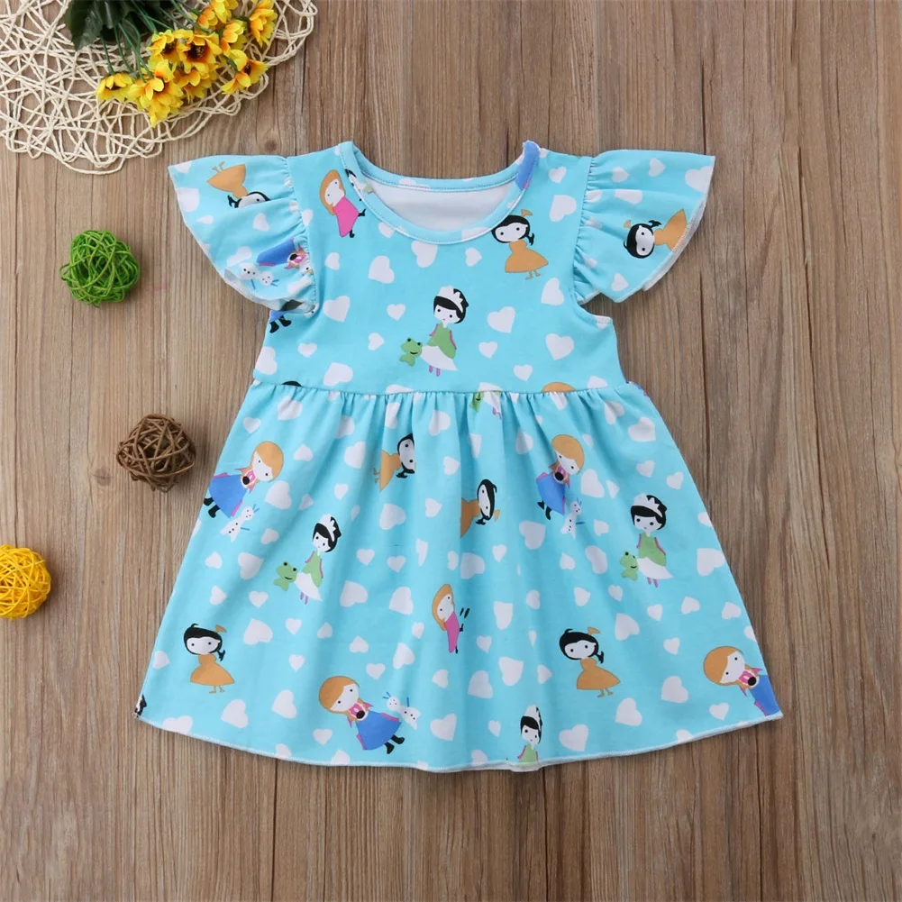2018 New Summer Infant Kids Baby Girls Animal Flying Sleeve O-Neck Cartoon Dress Outfit Tutu Dresses A-Line Casual Clothes 6M-5Y | Детская