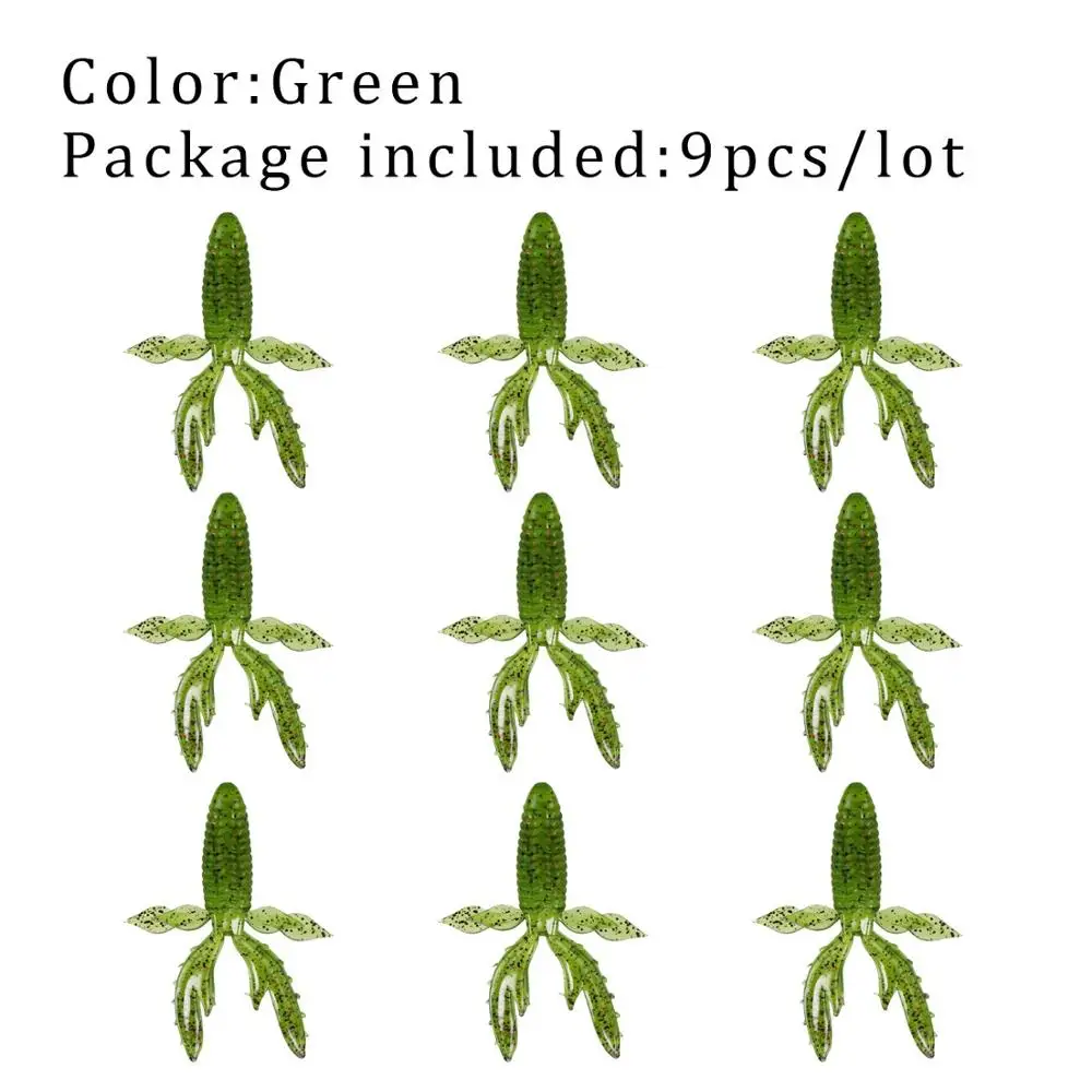 9pcs green 9 шт./лот 0,39 oz 4.37in Мягкая приманка свимбейт в форме червя Мягкая силиконовая приманка для ловли карпа, искусственная Мягкая приманка, 3 цвета - Цвет: 9pcs green