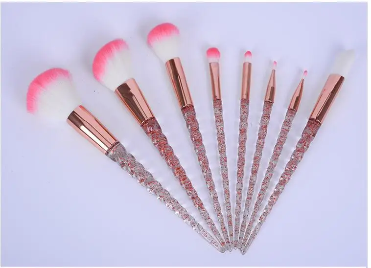 8pcs Единорог, макияжные Кисточки для макияжа pincel Maquiagem пудра для макияжа косметический глаз тени для век, хайлайтер Блеск Алмазный Набор румян комплект из розового золота - Handle Color: 8pcs