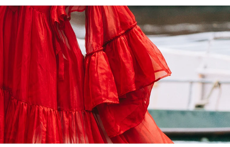 Женское платье макси SHTONGHUA длинное пляжное из шифона с рукавами фонариками на