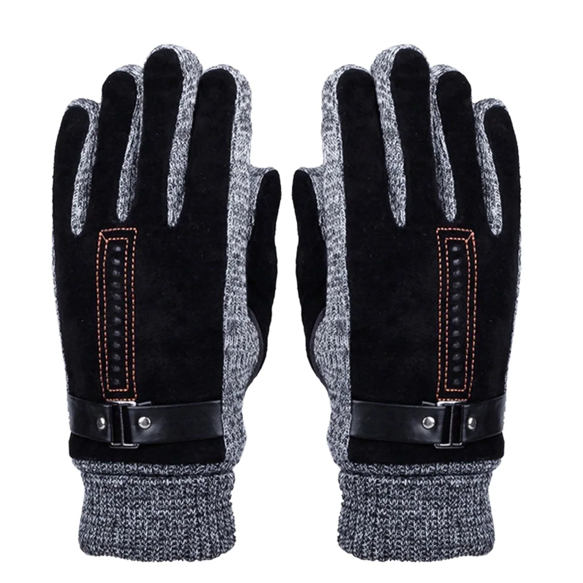 Мужские зимние кожаные перчатки из толстого теплого флиса ветрозащитные