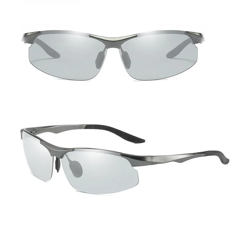 Gunmetal Grey Мужские фотохромные поляризационные солнцезащитные очки для водителей, мужские защитные очки для вождения с антибликовым покрытием UV400, роскошные солнцезащитные очки-хамелеоны - Цвет оправы: Gunmetal Grey