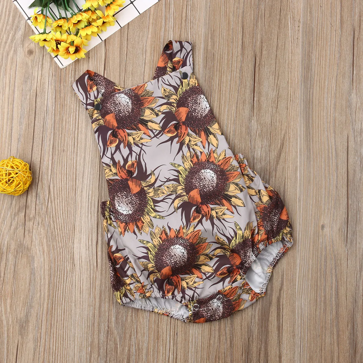 Focusnorm/Новинка боди для новорожденных девочек без рукавов с подсолнухами