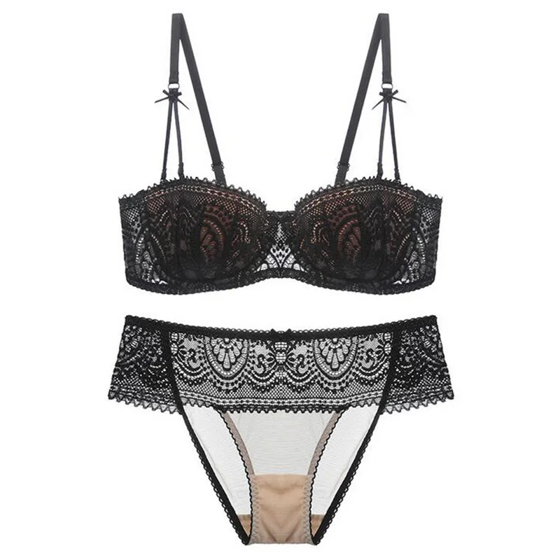 Комплект женского кружевного нижнего белья с чашками пуш ап|1/2 cup|bra setbra set brand |