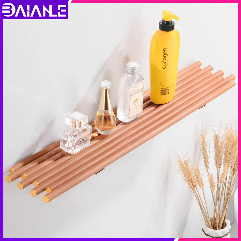 

Bathroom Shelf Organizer Aluminum Wood Bathroom Shelves Shower Storage Rack Wall Mounted Caddy Shampoo Holder Toilet Shelf