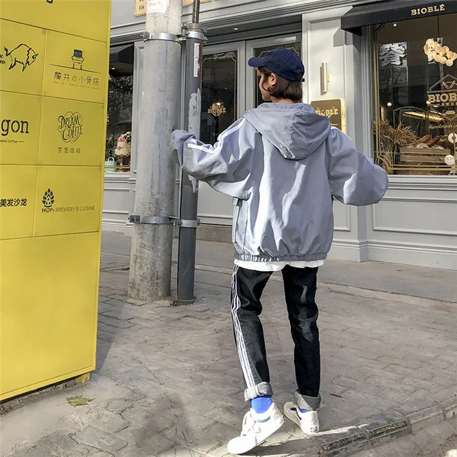 SexeMara, размеры s, m, l, xl, крутая Весенняя модная женская Свободная куртка в полоску, розовые топы на молнии с длинными рукавами и капюшоном, бейсбольная куртка, Femenino