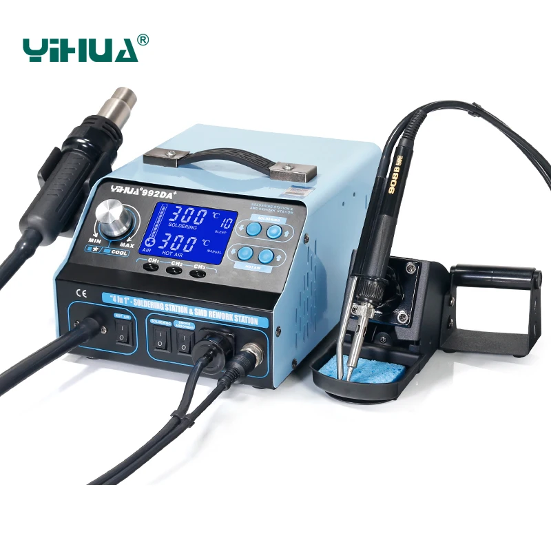 YIHUA 992DA + горячий воздух ЖК дисплей паяльная станция для припой с 4 в 1 вакуумный