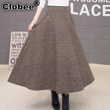 Зимняя юбка длинная с высокой талией Длинные Теплые юбки Женская из шерсти