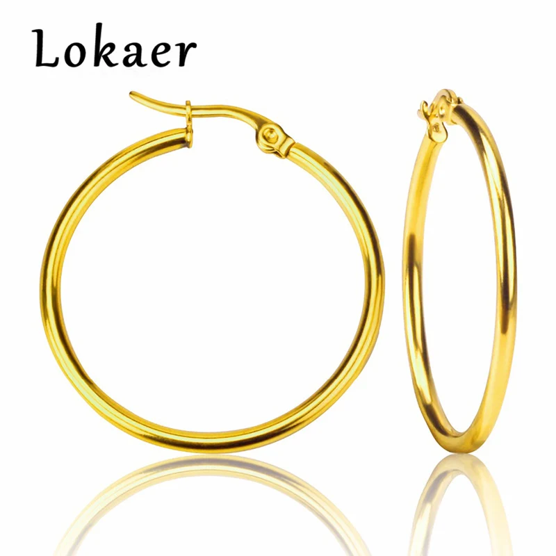 Lokaer серьги-кольца, серьги из нержавеющей стали, 4 цвета, круглые серьги для женщин и девушек, ювелирные изделия, серьги E18110