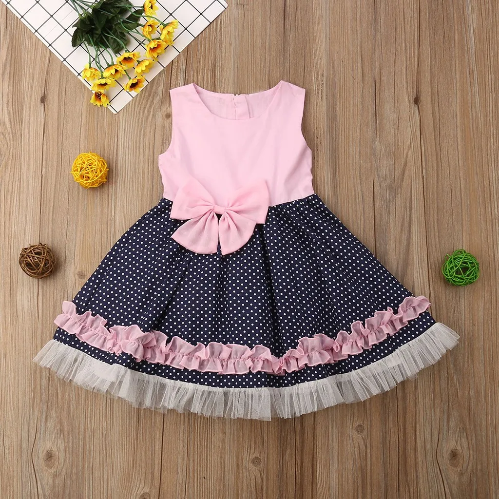 Платье для новорожденных девочек милое платье без рукавов с бантом и волнистым
