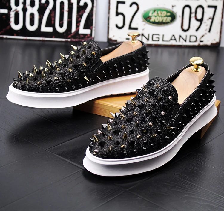 Stephoes/Мужская модная повседневная обувь; сезон весна-осень; лоферы с заклепками в стиле панк; Мужские дышащие трендовые тапочки в стиле хип-хоп