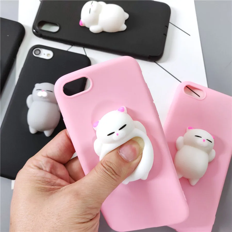 Cute 3D Kitty Cat Squishy Phone Case for iphone 7 8 Plus X 6 6S 5 5S Pink Black Silicon Soft Cover XS Max XR |