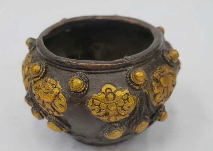 Тибетская народная старинная бронзовая позолота буддийские восемь сокровищ