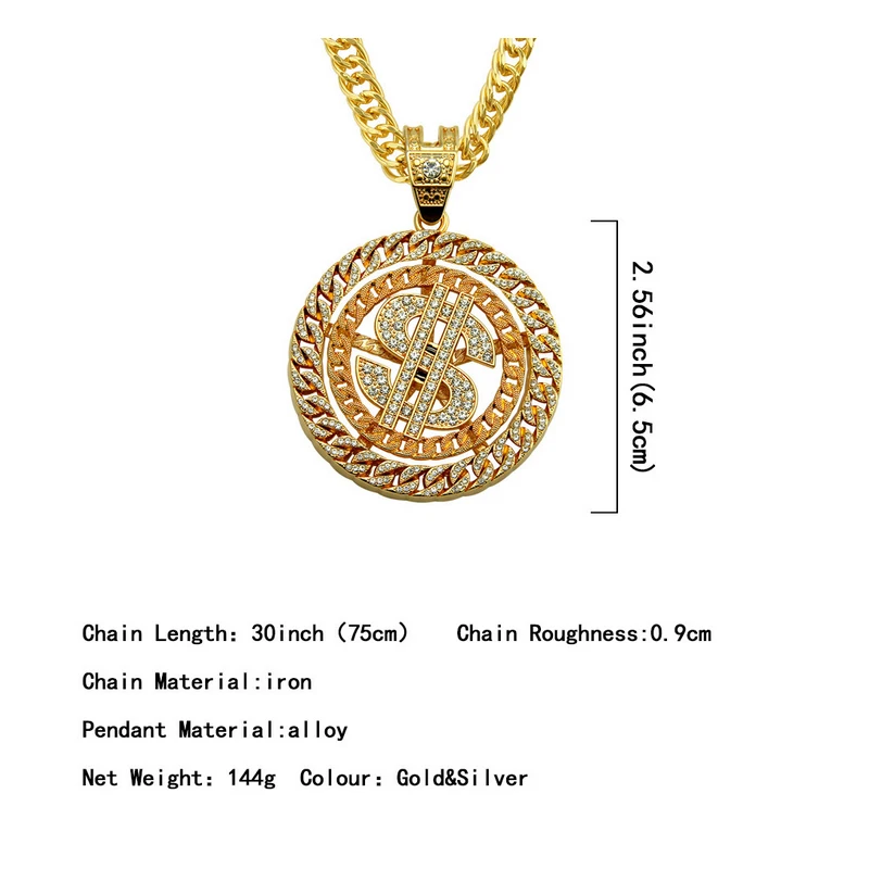 В стиле хип-хоп Стиль рок долларовый кулон Цепочки и ожерелья $ Для мужчин ссылка