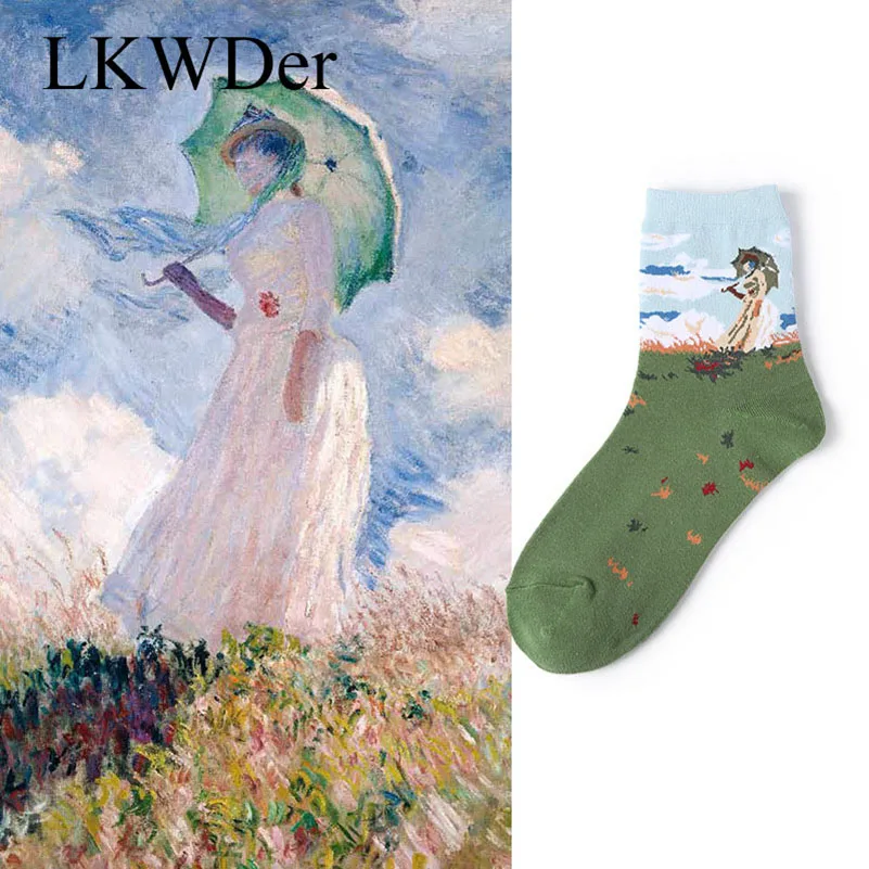 LKWDer 6 Pairs Spring Summer New Womens Socks European and American Creative Oil Painting Short Tube Art Women Girls Meias | Женская