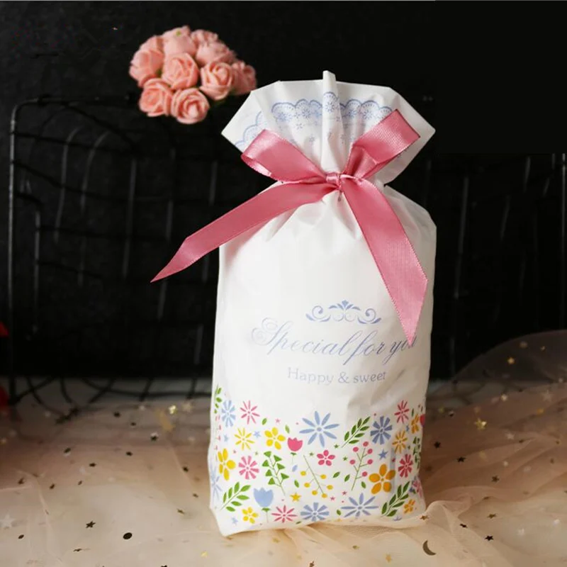 Cute Flower LBSISI жизнь 50/100 шт мешки для печенья, конфет Рождественский подарок сумки закуски с нугой и PE Пластик сумка-кисет День рождения свадьба - Цвет: Cute Flower