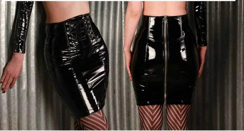 Юбка из искусственной кожи женская облегающая прямая черная юбка ПВХ с высокой