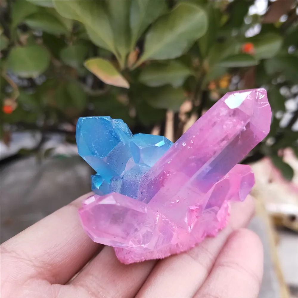 100 г красивый кварцевый кластер натуральный синий и розовый аура ангел кристалл