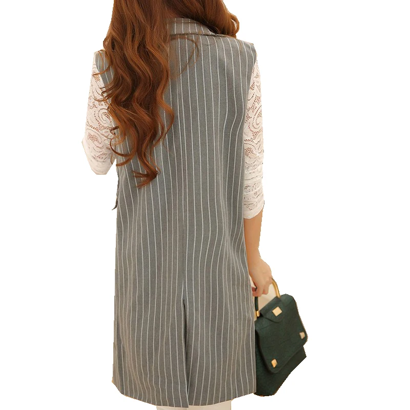 Exotao осень 2017 г. Новый женский костюм в полоску жилет Длинный без рукавов куртка