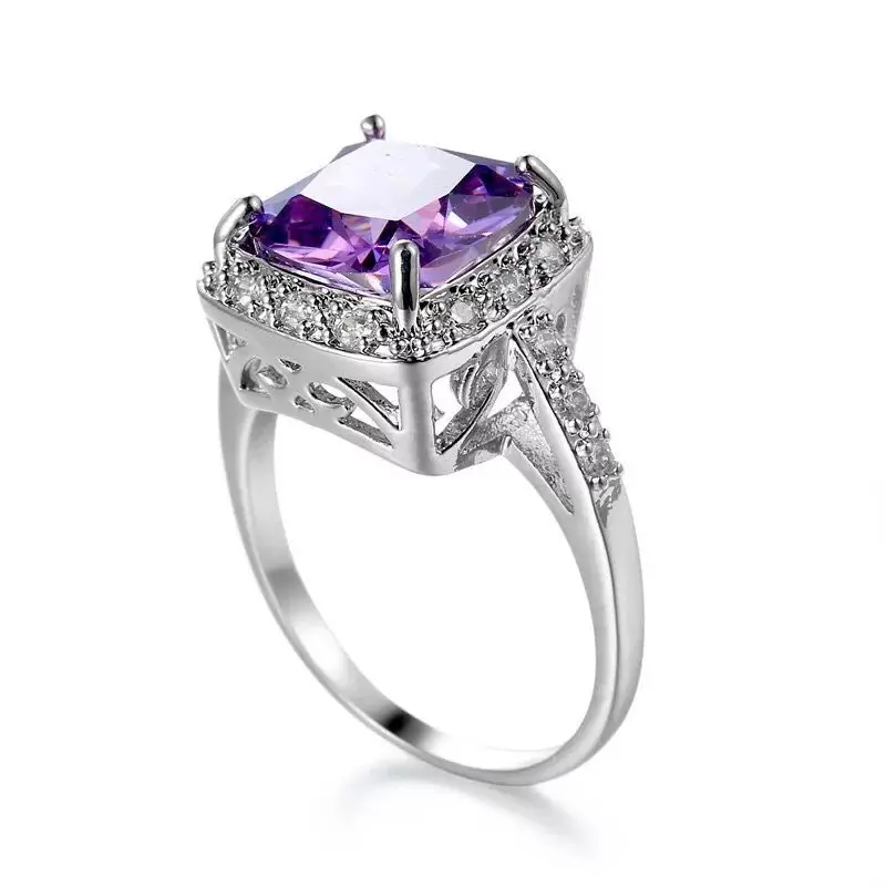 Wholesale Jewelry--( 3pcs/Lot ) Noble Purple Square Rings for Women White Gold Color Good Quality | Украшения и аксессуары