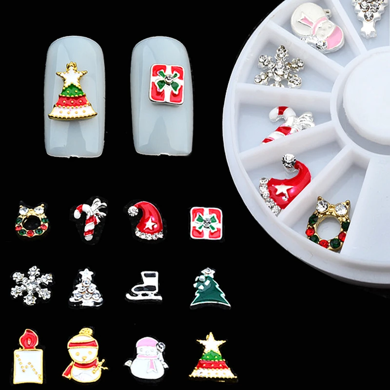 

Mixed Styles Xmas nail art decorations wheel christmas tree snowman alloy 3d glitters jewelry supplies Manicure Accessoires
