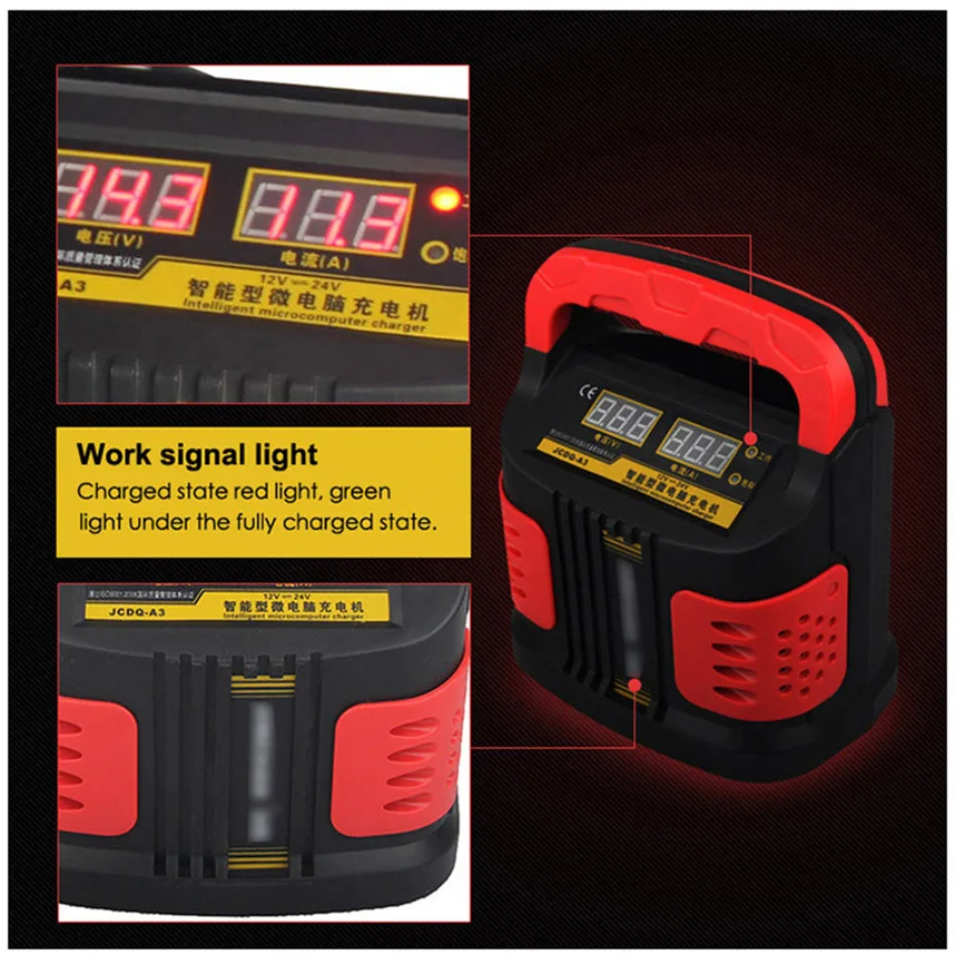 spesifikasi Pengisi Baterai Penuh Otomatis 12V 24V 14A Mobil Motor Perahu Roda Tiga Untuk Asam Timbal AGM GEL 100A 200A Bebas Perawatan Disegel