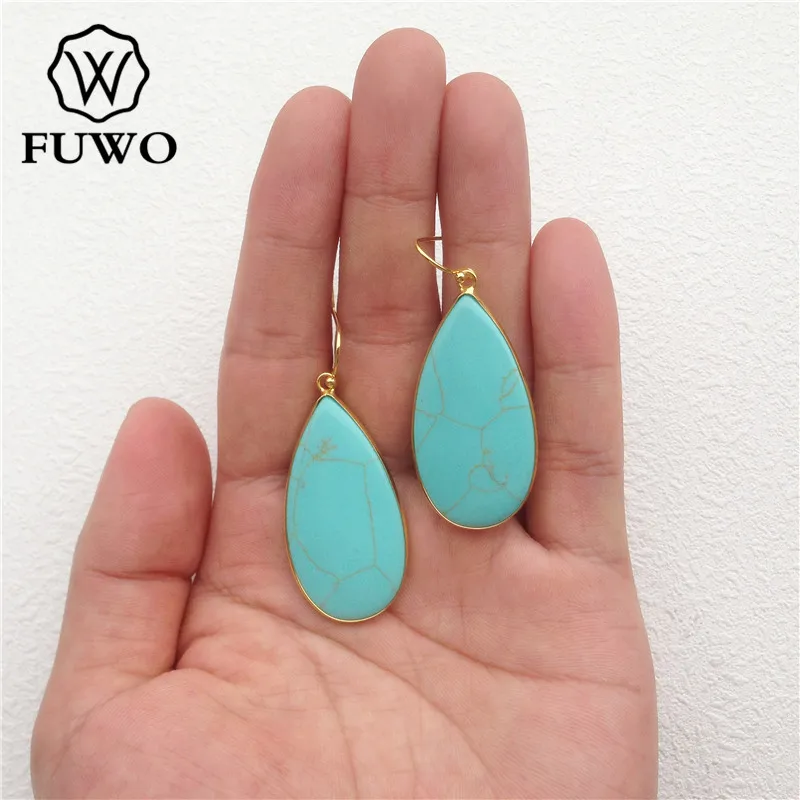 Серьги-подвески FUWO ER009 из бирюзового Лабрадорита в форме слезы натурального