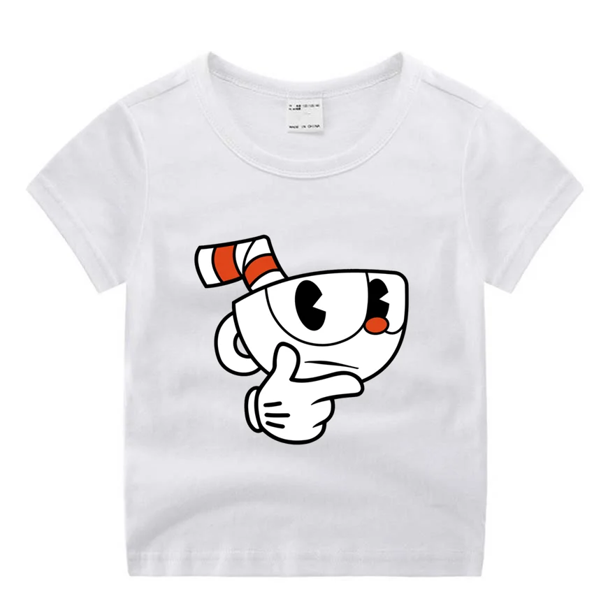 Дети мультфильм Cuphead Фильм Смешной мультяшный принт футболка Для детей, на лето топы с круглым вырезом для мальчиков и девочек Футболка Повседневная одежда для малышей - Цвет: P628-10