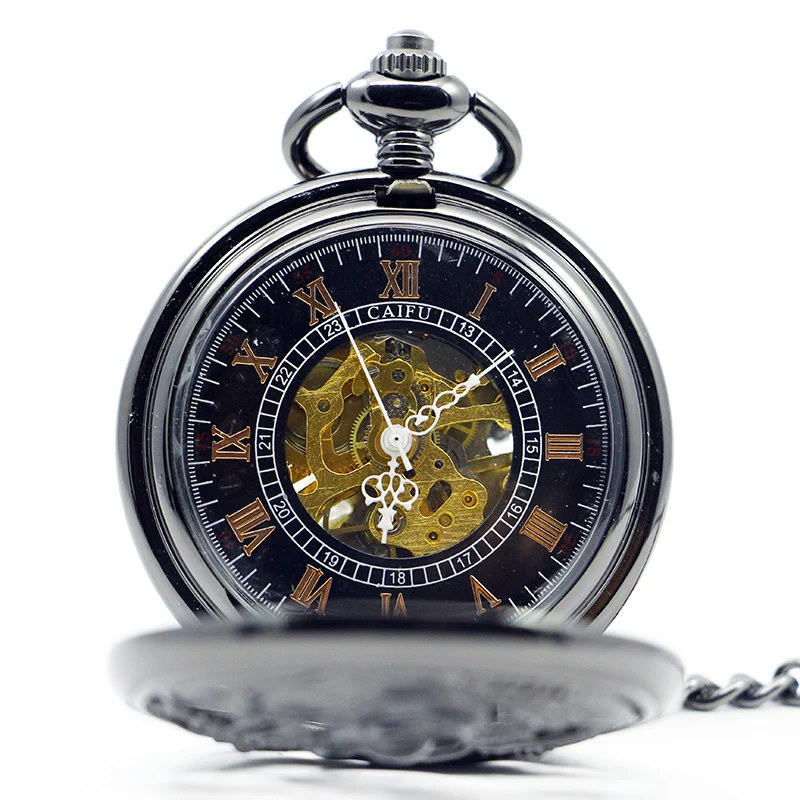 Black Flying Birds Playing Hollow Mechanical Pocket Watch Vintage Pendant Necklace Bracelet Steampunk Clock Gift