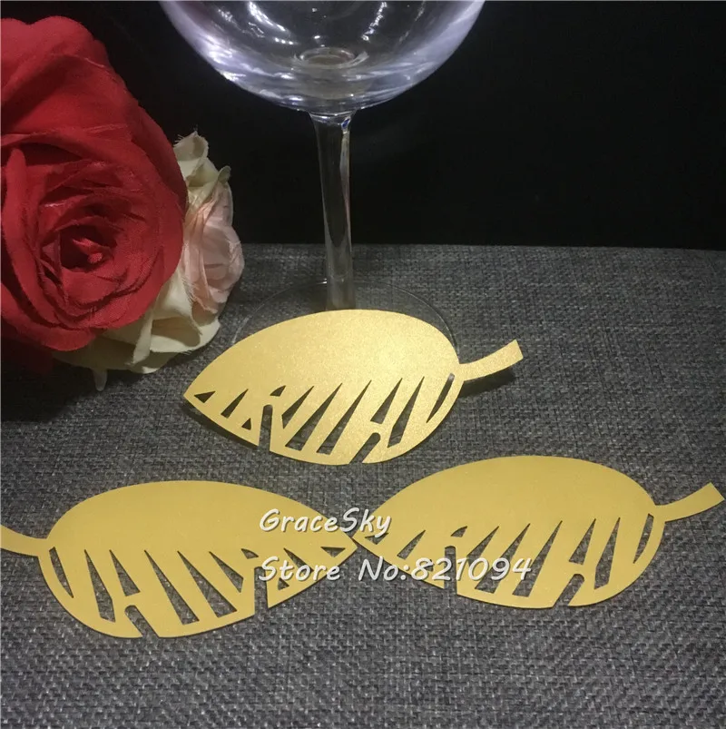 50pcs Free Shipping Hollow out leaves laser Cut Place name Seat Wedding Invitation Cup Cards for Wine Glass party supplies | Дом и сад