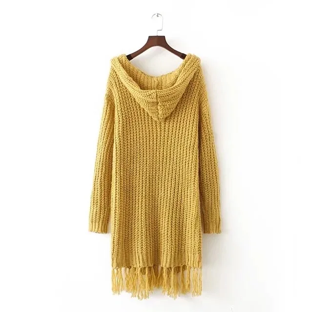 Fetoo осень кисточки длинный вязаный кардиган свитер женский 2017 Осень Свободный