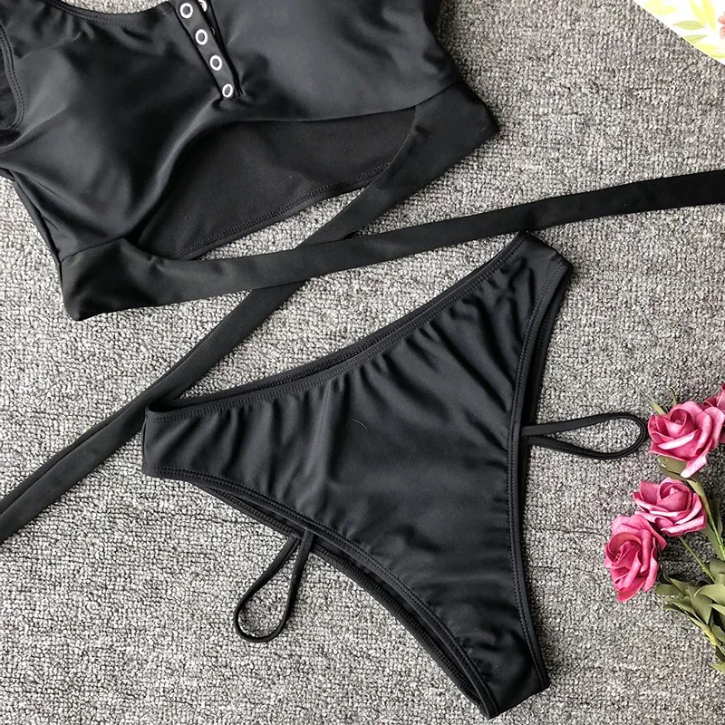 Женский купальник Bandeau с высокой талией и пуговицами сексуальное бикини