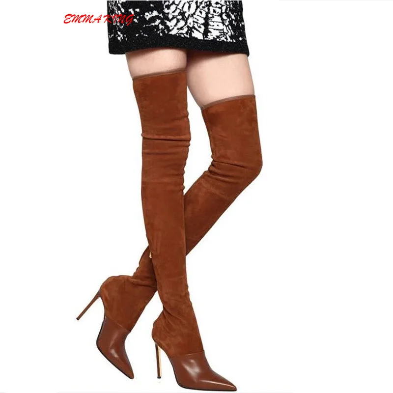 

Emma King Pointed Toe Women Boots Over The Knee Patchwork Thigh High Boots Stretch Elastic High Heels Long Boots Ladies Shoes 43