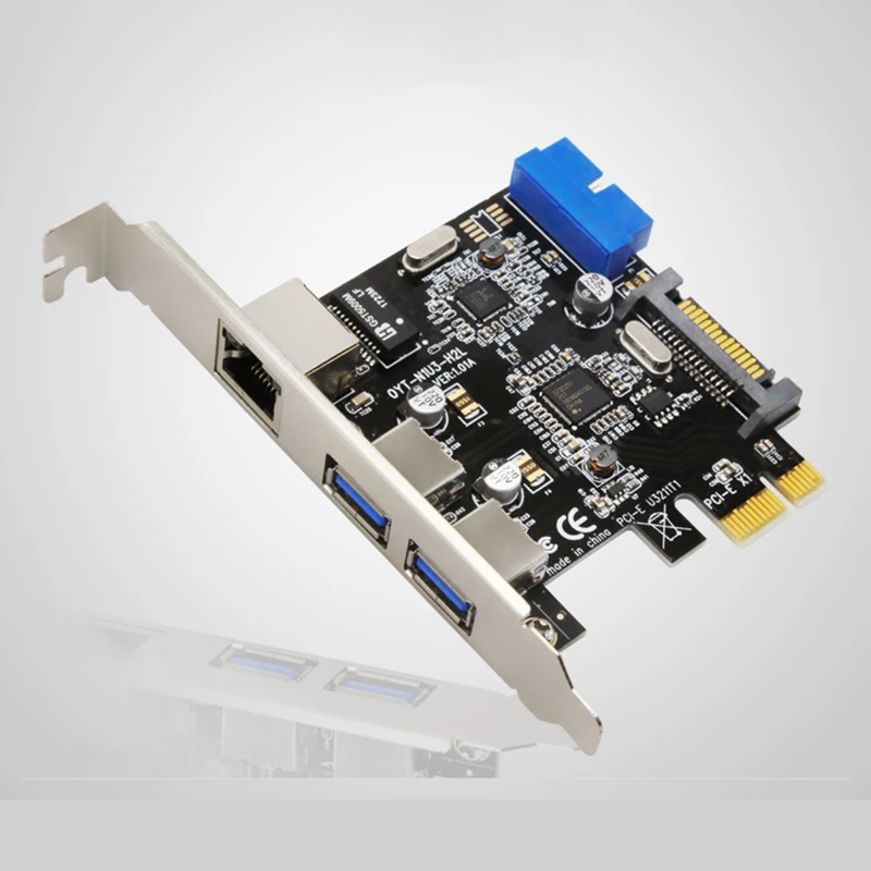 2 портами плата PCI Express USB 3 0 + RJ45 Gigabit Ethernet Сетевая передняя панель с адаптером для