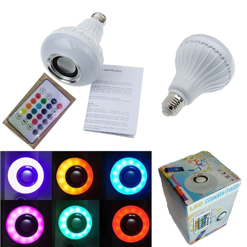 Беспроводной 12 Вт мощность E27 LED rgb Bluetooth динамик лампочка лампа смарт телефон