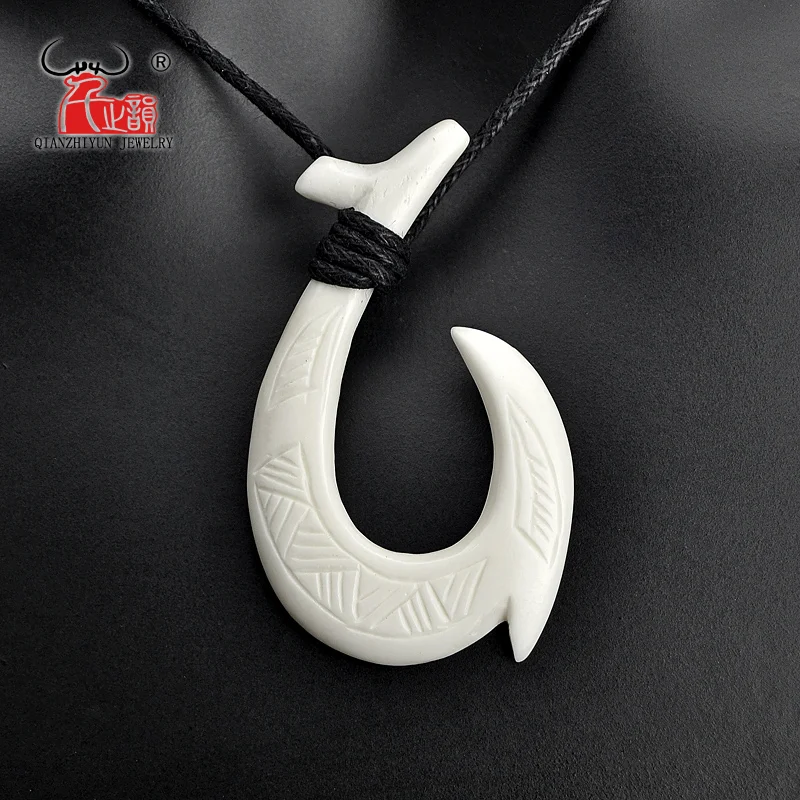 

GX121 Handmade Men's Jewelry Primitive tribes New Zealand Maori Pendant Yak Bone Fish Hook Choker Hawaii Necklace for surfing