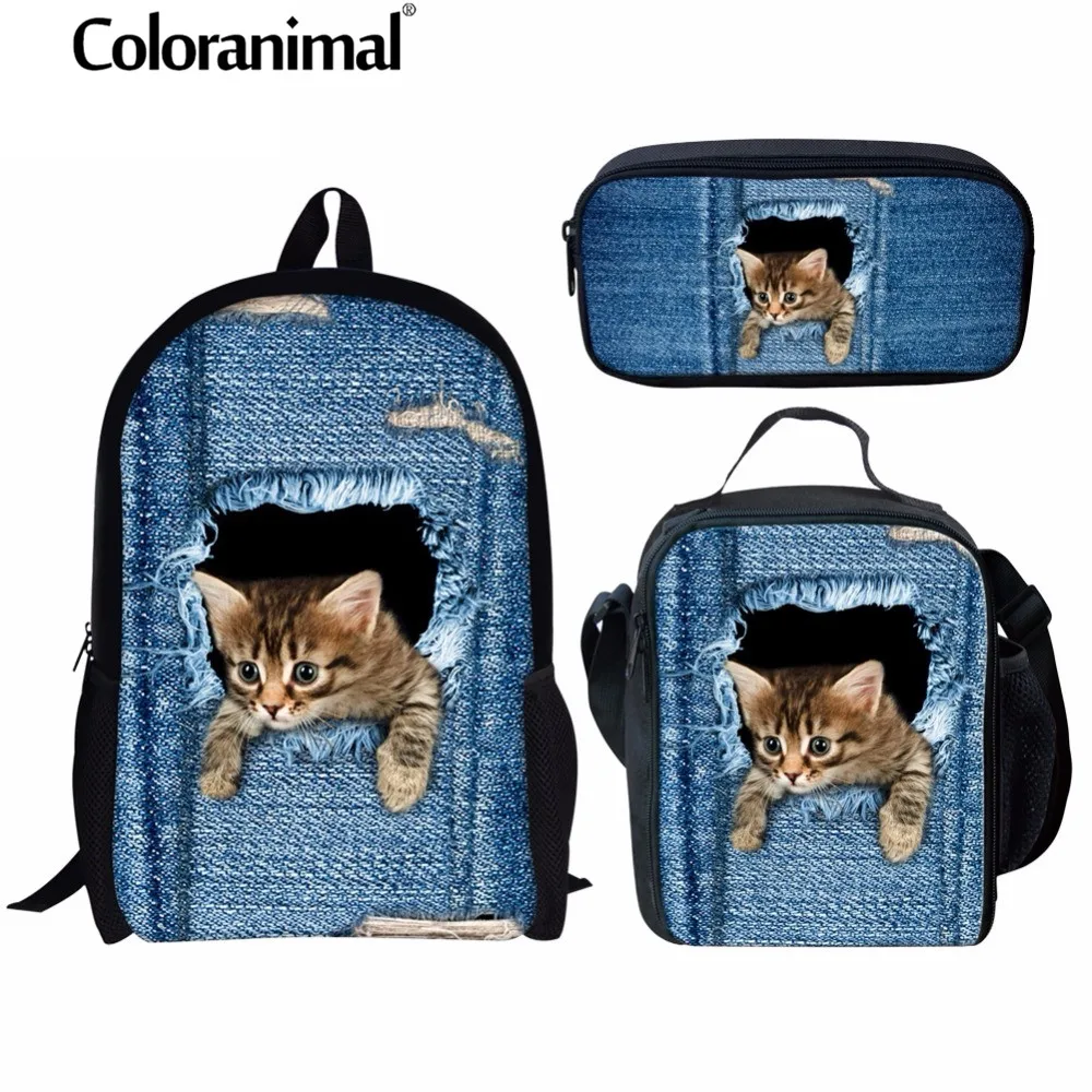 

Coloranimal джинсовый с животным принтом «Собака» для детей Mochila рюкзак; Школьная сумка для подростков; Детская школьная сумка синий милый началь...