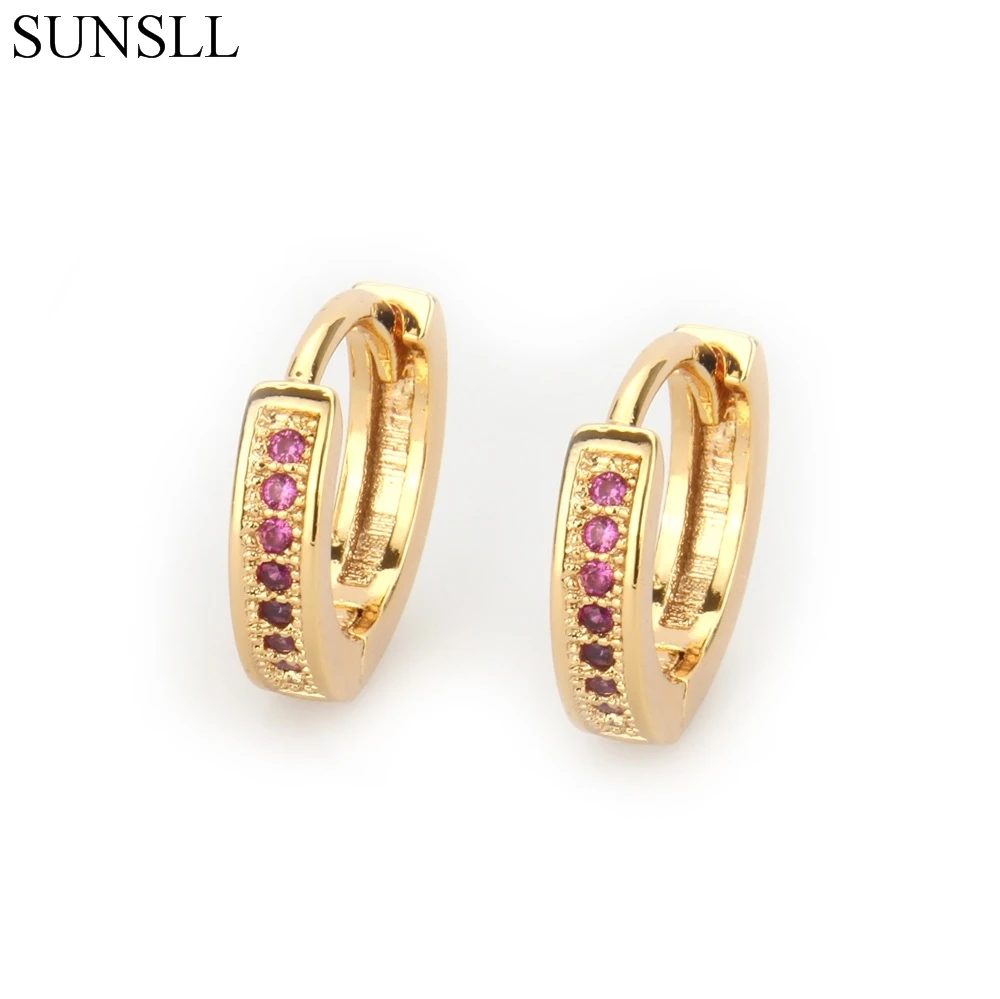 

SUNSLL Golden Color Copper Pins Multicolor Cubic Zirconia Hoop Earrings Women's Fashion Party Jewelry Cobre CZ Brincos
