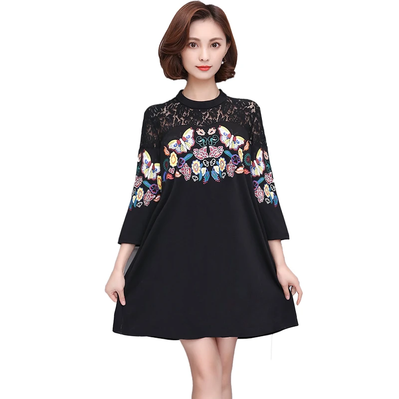 Платье с принтом бабочки большого размера весеннее Новое поступление 2019 модное
