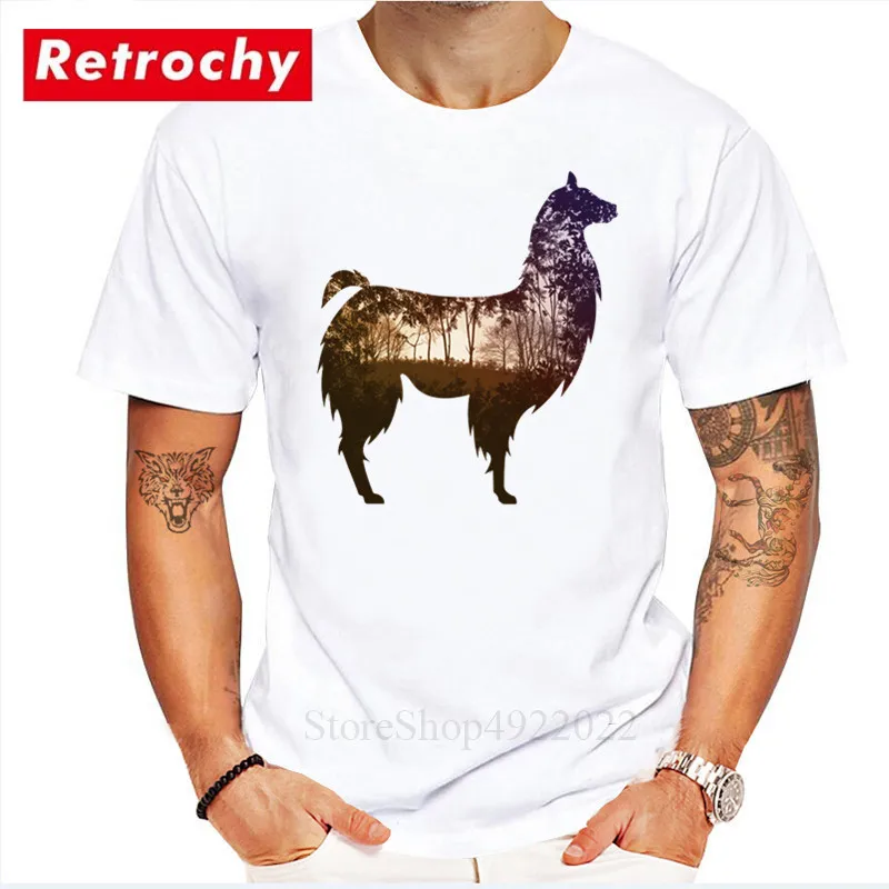 Ламы пейзаж природы леса футболка Geek Hipster животного Llama высокого качества