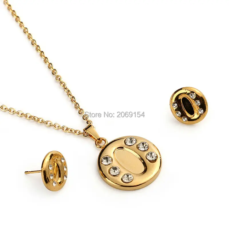 

Fashion Jewelry Set Women Charm Letters Pendant With Crystal Stainless Steel Gold Long Chain Necklace Trendy Earring Party