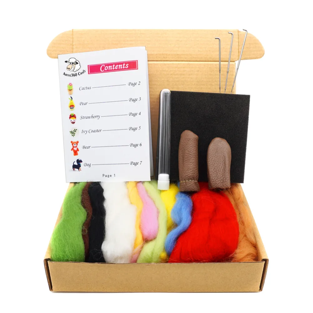 

Feltsky Needle Felting Kits Book 11 Colours 80g/2.8oz to Make 6 Kits Wool Diy Felted Wool for Felting with Gift Box