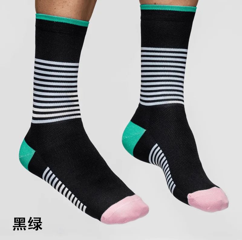 BlackGreen Полосатые носки для фитнеса, велоспорта, мужские и женские носки для футбола, дышащие баскетбольные носки, носки для спорта на открытом воздухе, быстросохнущие носки для бега - Цвет: BlackGreen