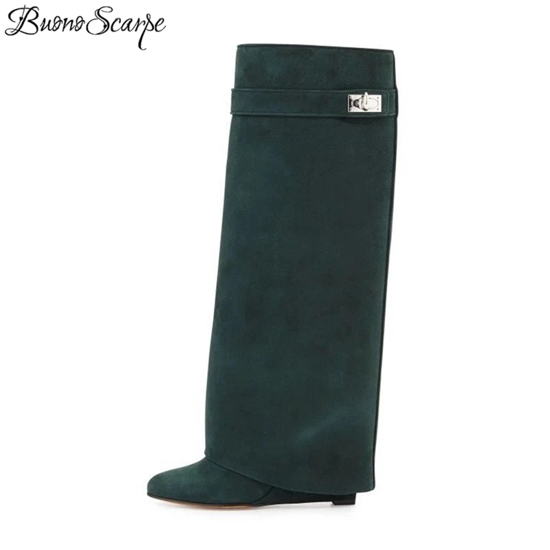 Buono Scarpe женские Shark Lock &quotботинки черного цвета из натуральной кожи со складками с